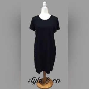 NWT style &‎ co T-Shirt Dress, 100% Cotton, Side Pockets, Black, Size Large